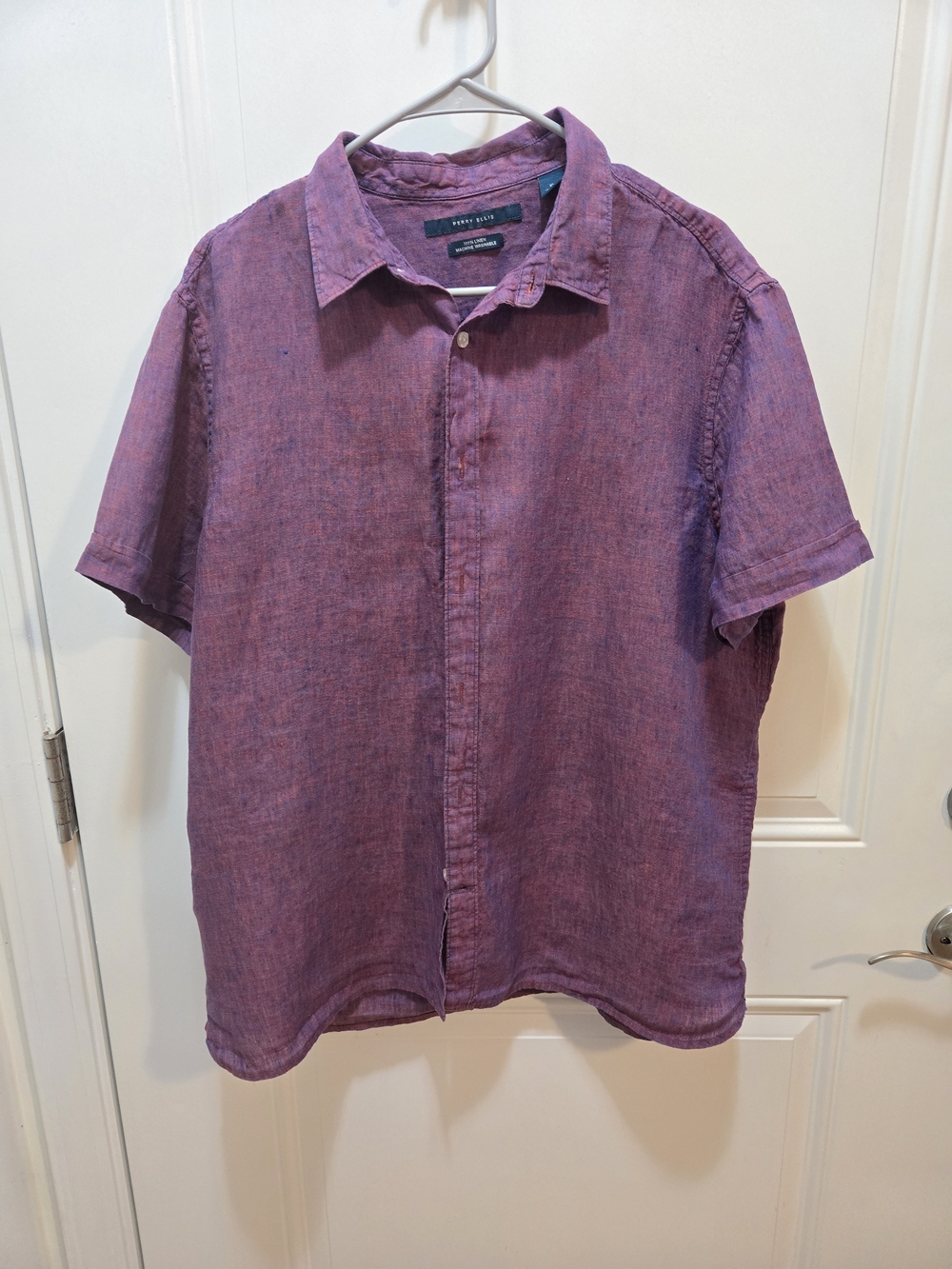 Perry Ellis Short-Sleeve Button-Down Shirt in Purple
